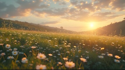 Dreamy Golden Hour Meadow Cinematic Landscape