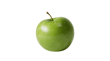 A single ripe green apple with a stem isolated on a clean transparent background showcasing its fresh healthy appearance isolated on transparent background