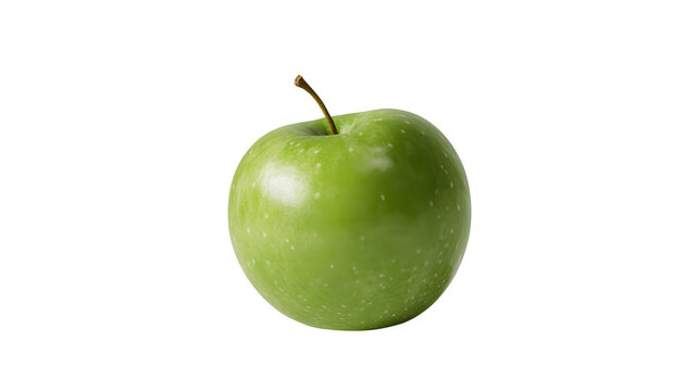 A single ripe green apple with a stem isolated on a clean transparent background showcasing its fresh healthy appearance isolated on transparent background