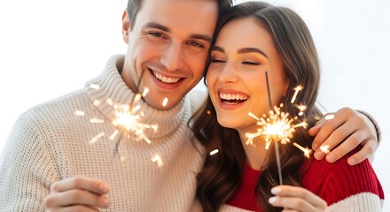 Couple Celebrating With Sparklers