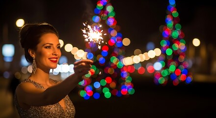 Festive Woman Sparkler Celebration Night