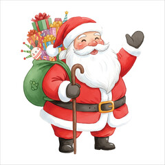 Santa Claus Hiking Vector Christmas Illustration Isolated on White Background
