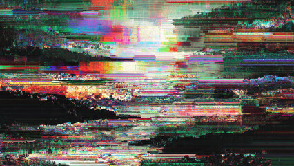 A mesmerizing digital glitch art display, showcasing vibrant horizontal pixel fragmentation and abstract noise. This colorful distortion creates a dynamic, chaotic, and modern visual effect.