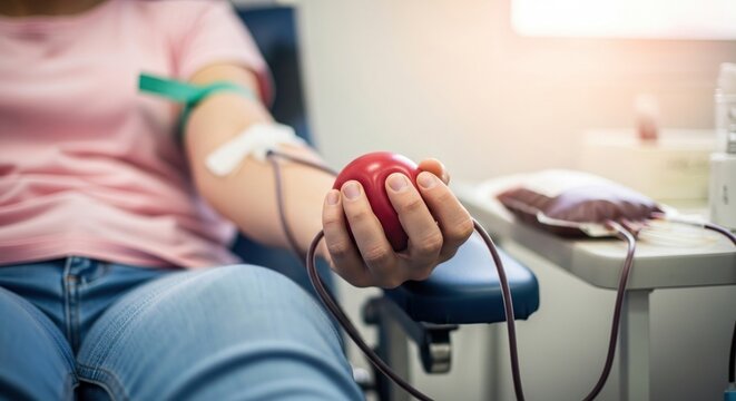 Woman donating blood to help others and save lives today in hospital