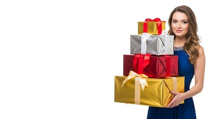 Joyful Woman with Colorful Gift Boxes