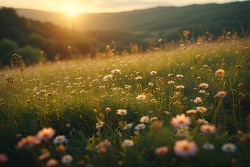 Dreamy Golden Hour Meadow Cinematic Landscape