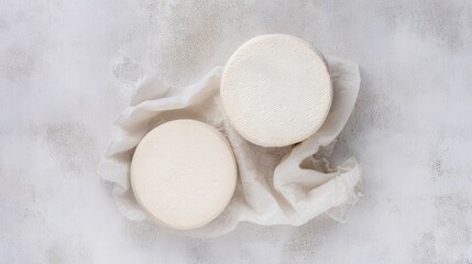 Fresh Adyghe Cheese Wheels on White Background Isolated. Generative AI