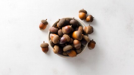 Obraz premium Acorns in a Bowl on White Background Isolated. Generative AI