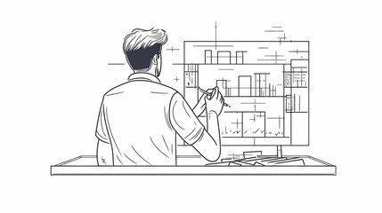 Skilled professional works on detailed building schematic displayed on a computer monitor