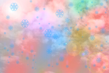 Abstract gradient pink and blue background with snow drop and light effect.