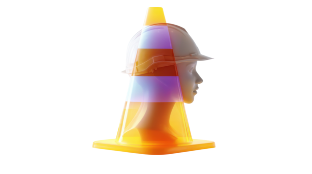 Safety First: A conceptual portrayal of safety, blending an orange safety cone with a person profile, signifying vigilance and awareness.