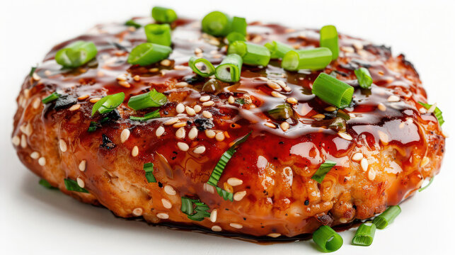 tofu salad with mixed greens and sesame dressing on white background