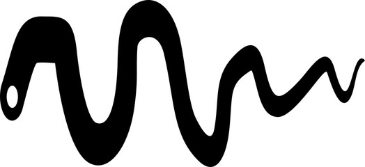 A simple black silhouette of a slithering snake in a wavy pattern on a white background.