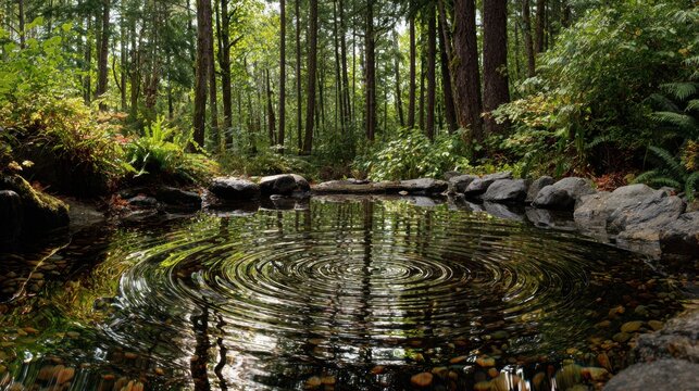 Serene Forest Pool with Gentle Eddy Swirl.