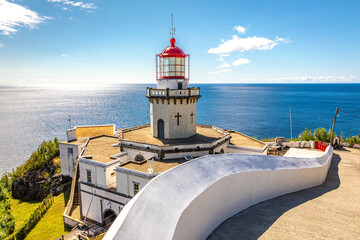 Famous lighthouse "Farol do Arnel", Azores, Portugal