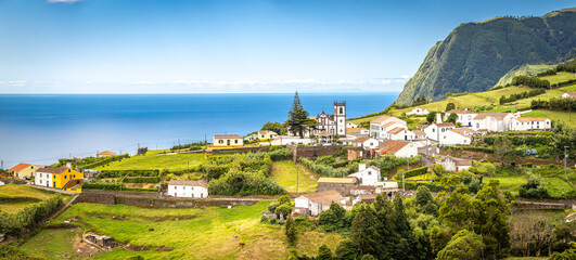 Azorean landscape from viewpoint "Miradouro da Predeira" Azores, Portugal