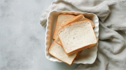 Fresh white bread slices in a dish on a white isolated background. Generative AI
