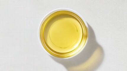 Golden vegetable oil isolated on white background top view. Generative AI