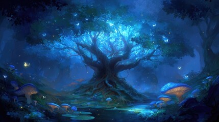 Glowing Tree In Mystical Pixelized Forest