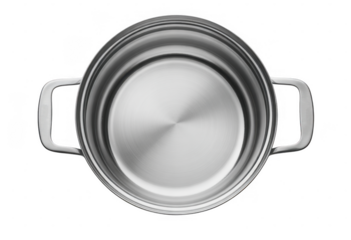 Stainless steel pot with handles isolated on a transparent background