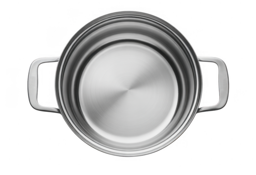 Stainless steel pot with handles isolated on a transparent background