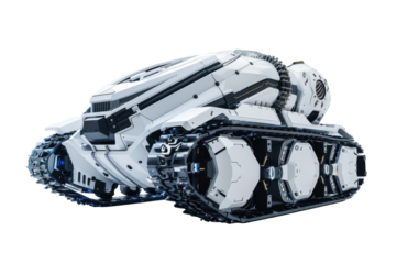 Futuristic Tank in Motion: A sleek, advanced tank, a marvel of engineering, sits poised, its intricate tracks ready for deployment. This innovative machine, a fusion of power and precision.