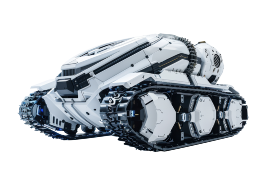 Futuristic Tank in Motion: A sleek, advanced tank, a marvel of engineering, sits poised, its intricate tracks ready for deployment. This innovative machine, a fusion of power and precision.