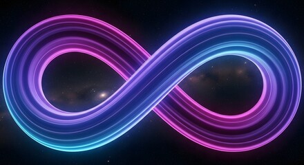 endless abstract infinity symbol glowing in blue and purple gradients swirling 3d loop unlimited cosmos vibe