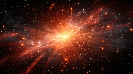 Obraz premium Red and Orange Cosmic Energy Burst in Dark Space.
