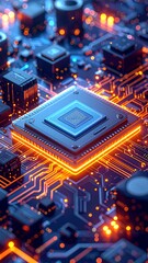 Obraz premium Close-up of a central processing unit glowing with orange light
