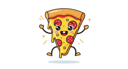 Happy Cartoon Pizza Slice Jumping with Joy.
