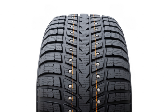 Studded winter tire tread detail isolated on a transparent background
