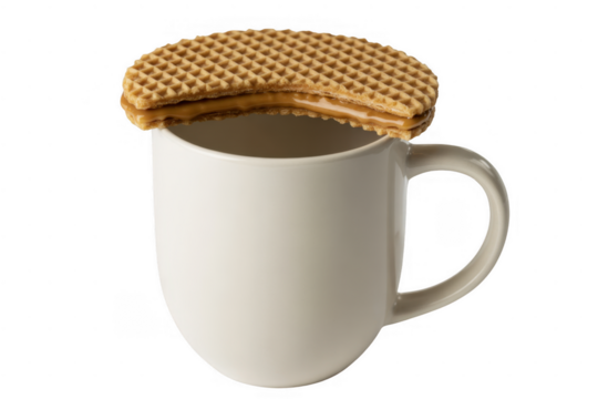 Stroopwafel cookie on white mug isolated on a transparent background - Powered by Adobe