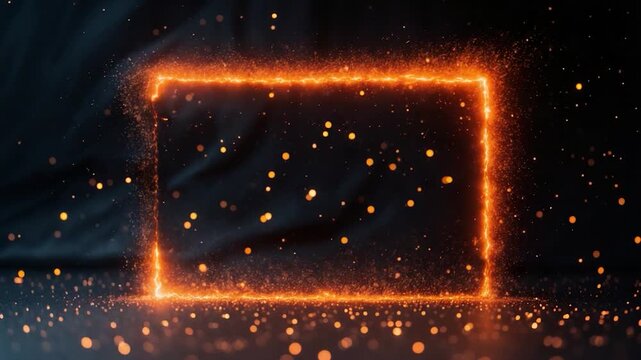 Glowing orange particle frame with sparkling dust effect showcasing dynamic movements in a dark setting with smooth transitions and vibrant textures throughout the visual sequence