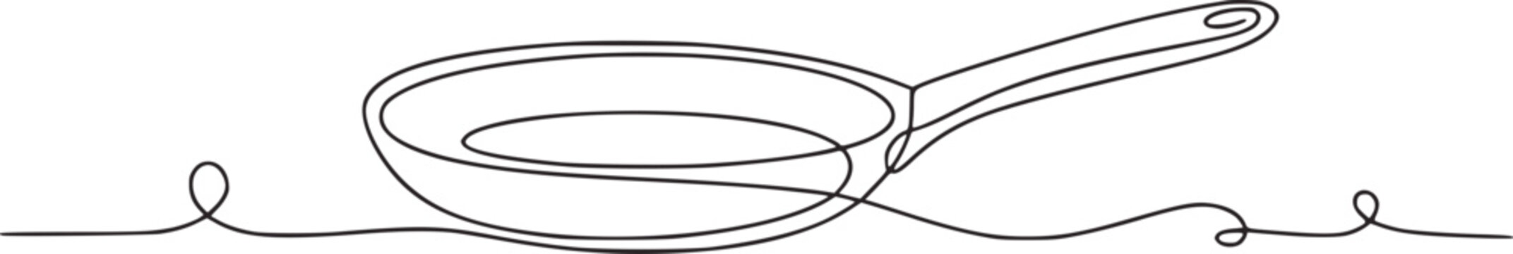 Minimalist single line drawing of a frying pan cooking