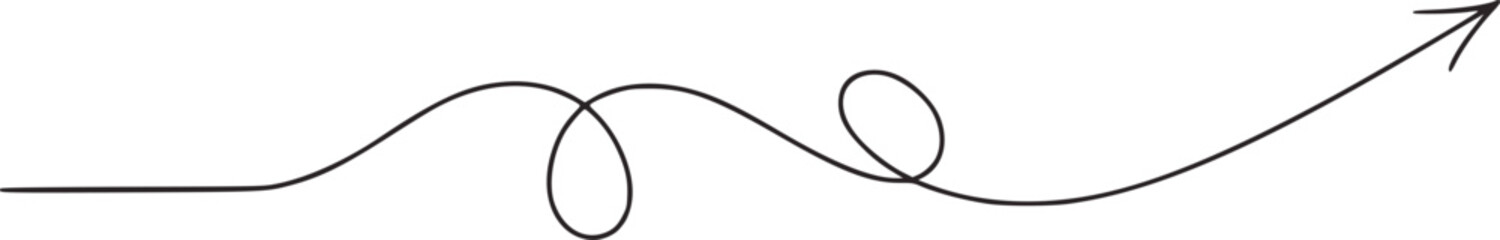 Single dark line arrow curving upwards with loops curve