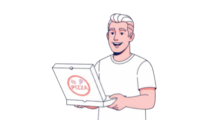 Happy Man Holding Open Pizza Box Delivery Service.