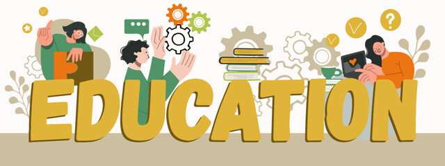 Text education, huge letters, hand drawn vector illustration.