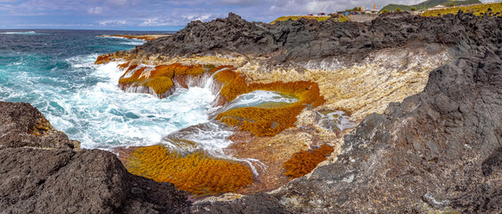 Colourful coastal area near Mosteiros, Azores, Portugal