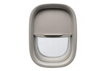 Airplane window with shade pulled down, a porthole for air travel, isolated on a transparent background