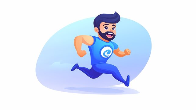 Energetic bearded character sprints across the frame with joyful expression