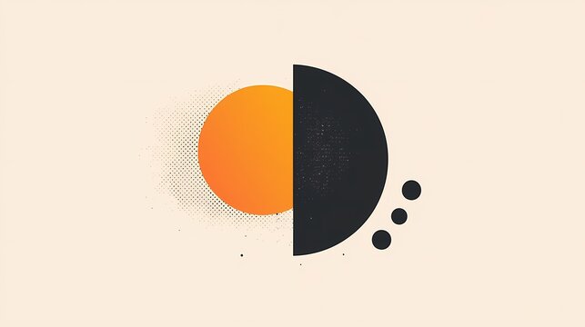 Abstract graphic design features a split circle with contrasting colors and halftone texture