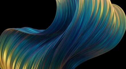 Abstract teal and gold swirl on black background for design elements