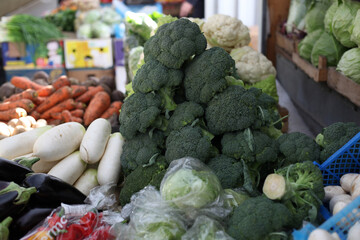 vegetables on market stall
