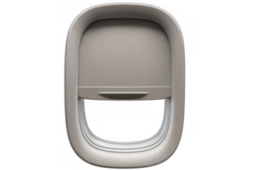 Airplane window with blind half open showing travel, flight, and journey concepts on transparent background