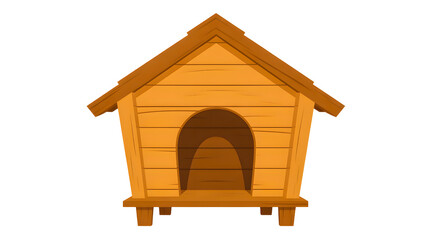 Cartoon wooden dog house with arched doorway and pitched roof isolated on transparent background