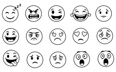 set of funny cartoon faces black and white