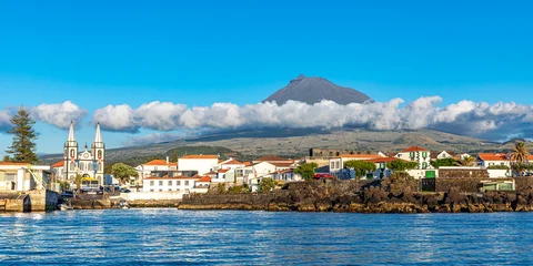 Panorama of Madalena city with church Santa Maria and beautiful view of Pico in the back, Azores, Portugal © A. Karnholz