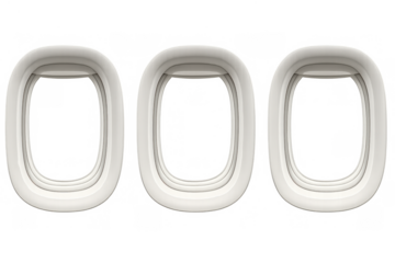 Airplane windows with transparent background ready for travel, flying, and tourism concepts