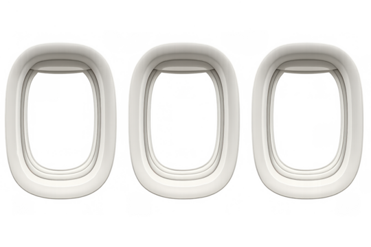Airplane windows with transparent background ready for travel, flying, and tourism concepts
